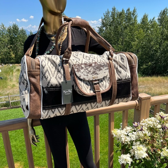 Myra Bag Handbags - New MyRa BAG Rug Cowhide Leather Duffel Duffle Bag Weekender Unisex Boho Tribal